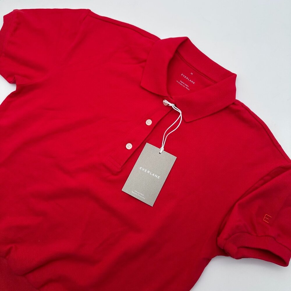 Everlane Women's The Organic Cotton Big Polo Short Sleeve Shirt Top, Red
